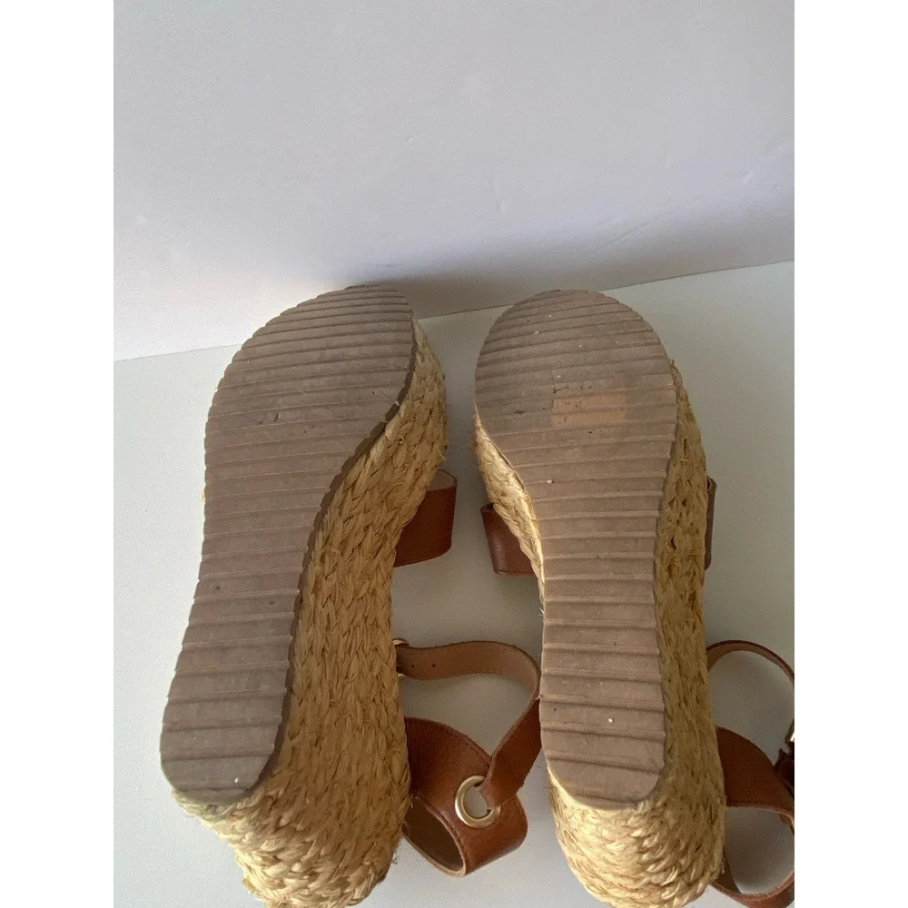 ALDO Brown Leather Espadrille Platform Wedge Sandals - Women's Size 7